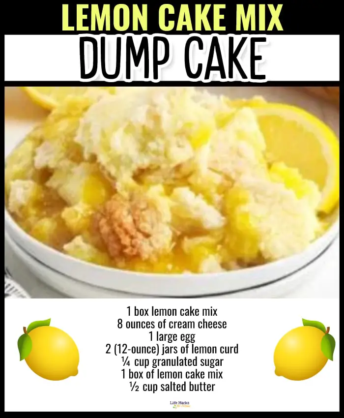 lemon dump cake dessert with cake mix from Easy Lemon Desserts with Cake Mix - simple one pan make ahead dessert ideas - can make last minute too for a potluck, family reunion, large group party crowd - dump cake recipe, lemon pie filling desserts, lemon dessert recipes easy, lemon cake mixes, lemon cake mix recipe