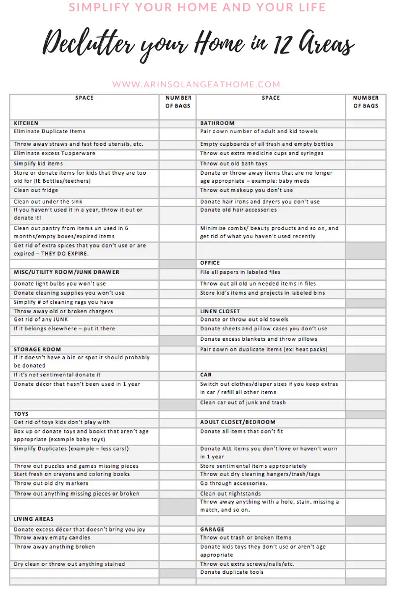 declutter checklist for getting organized at home