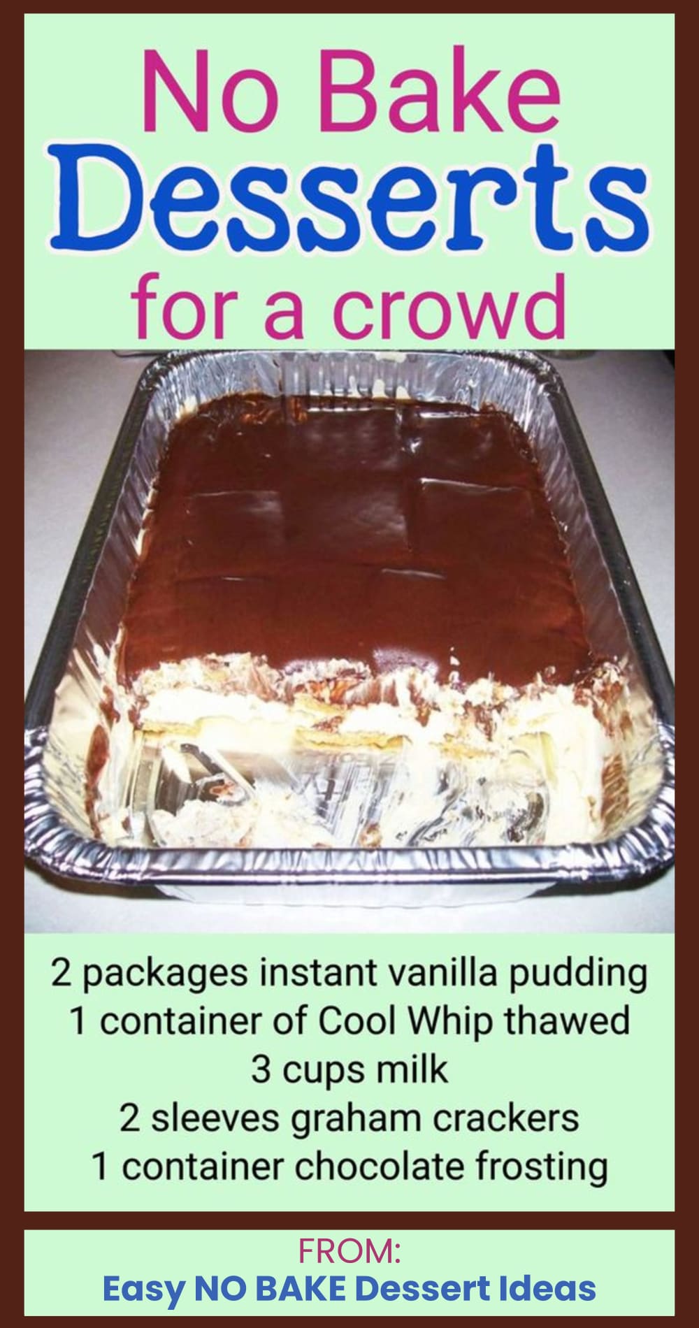 Heavenly Chocolate Pan Stuff No Bake Potluck Dessert - so easy!