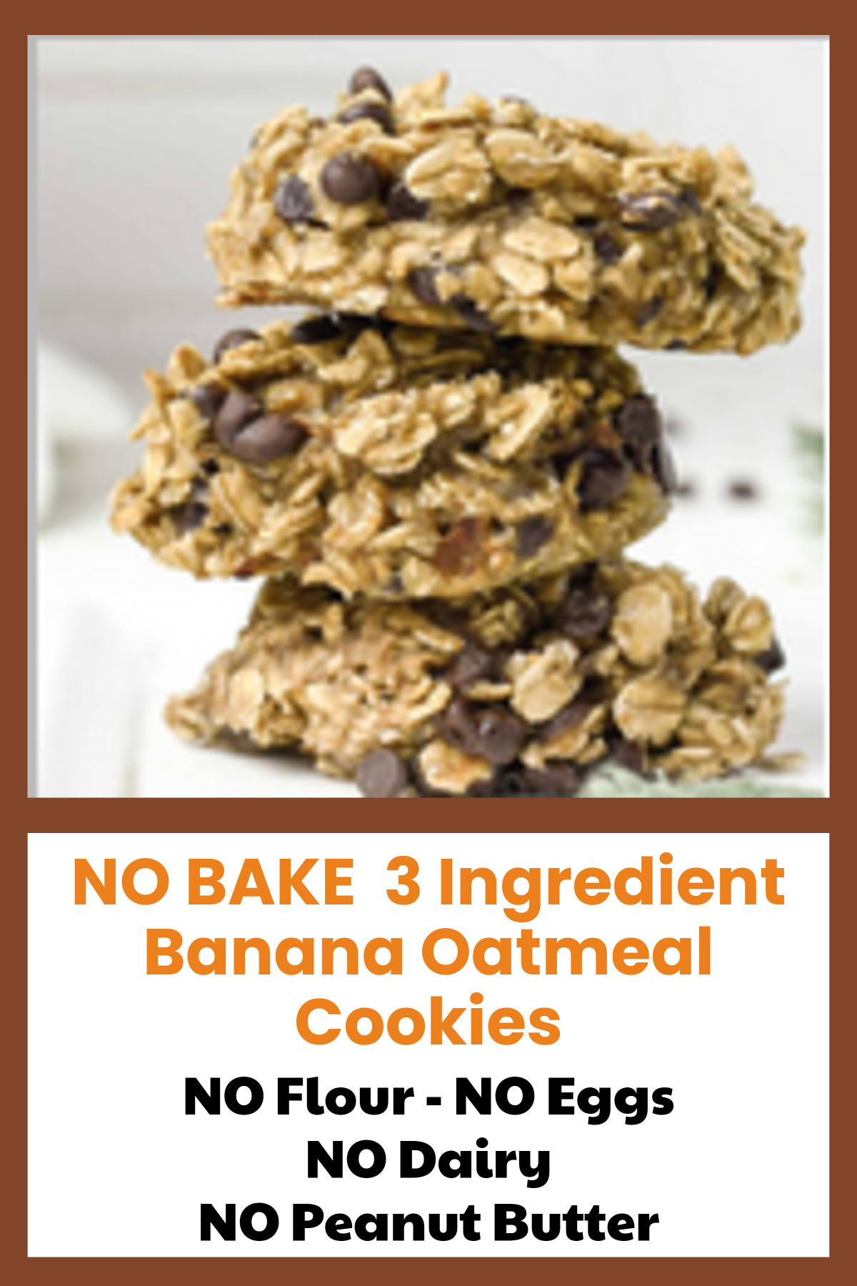 NO BAKE 3 ingredient banana oatmeal cookies - no flour, no eggs, no dairy, no peanut butter
