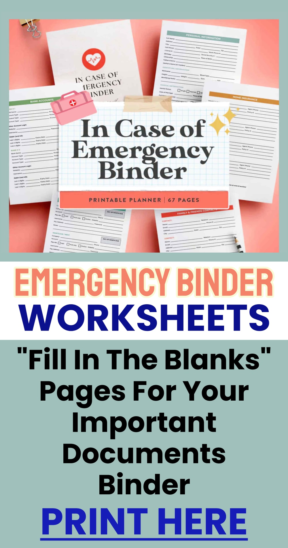 Emergency binder worksheets printables for my important documents binder