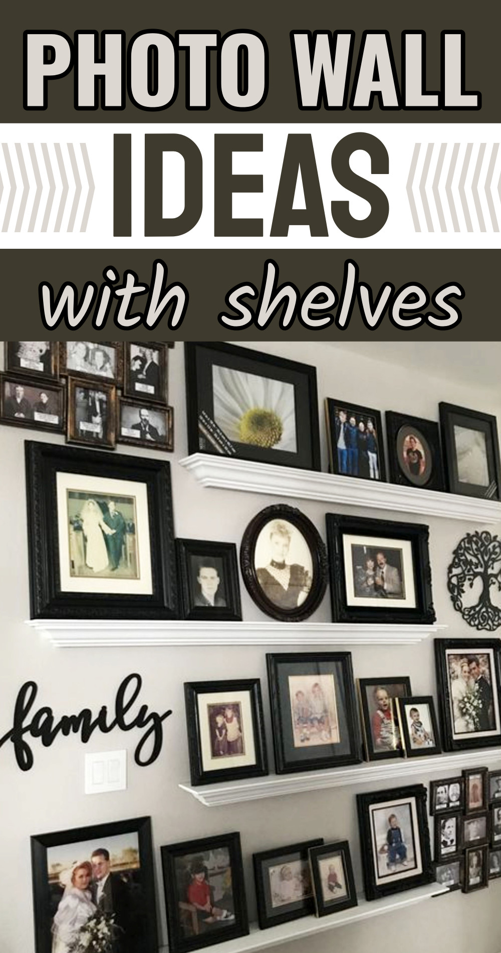 photo wall ideas with shelves from Picture and Shelf Arrangements on Walls-Ideas and Examples