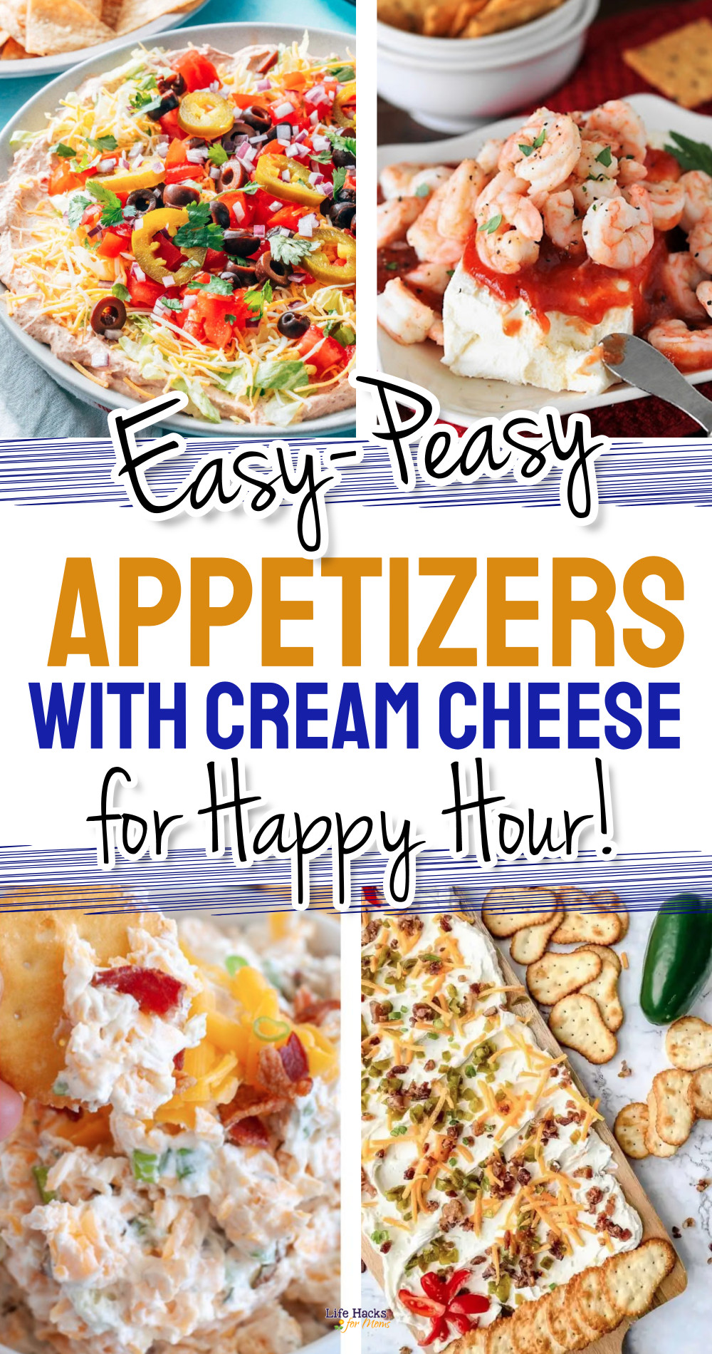 4 appetizers with cream cheese