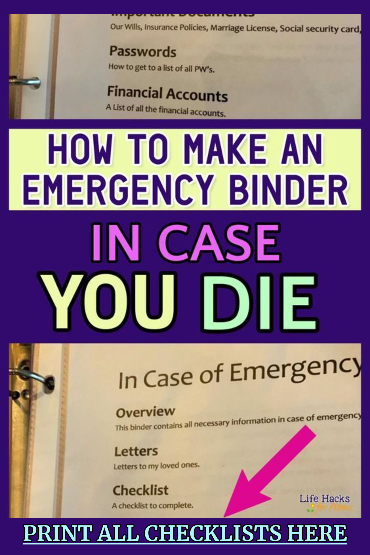 how to make an emergency binder in case you die