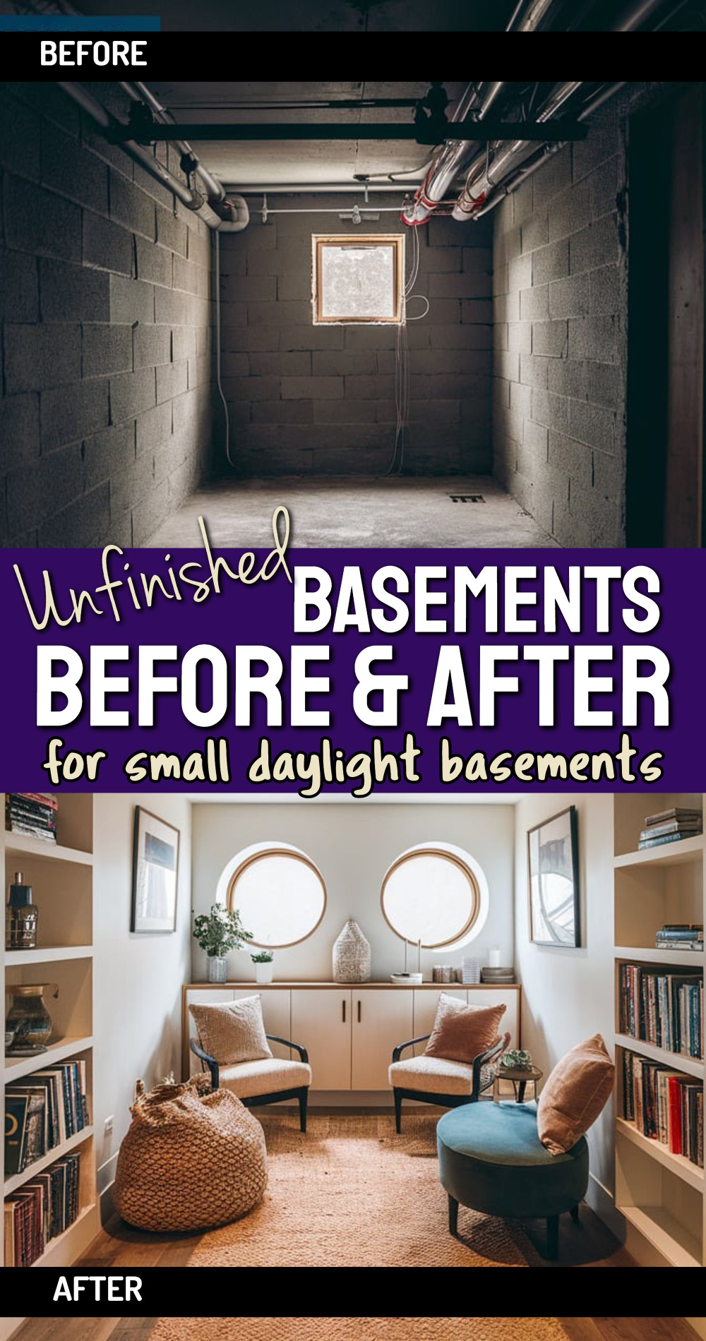 Turn Basement Into small reading nook with daylight windows