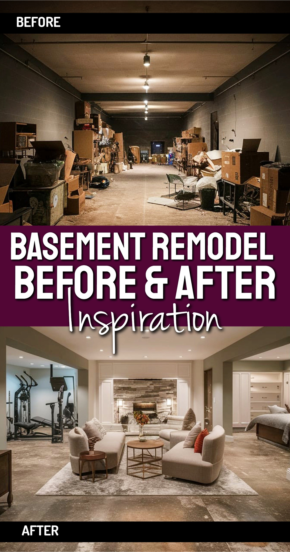 Turn Basement Into Multi-Room Living Space with Living Room Bedroom and Home Gym Workout Area