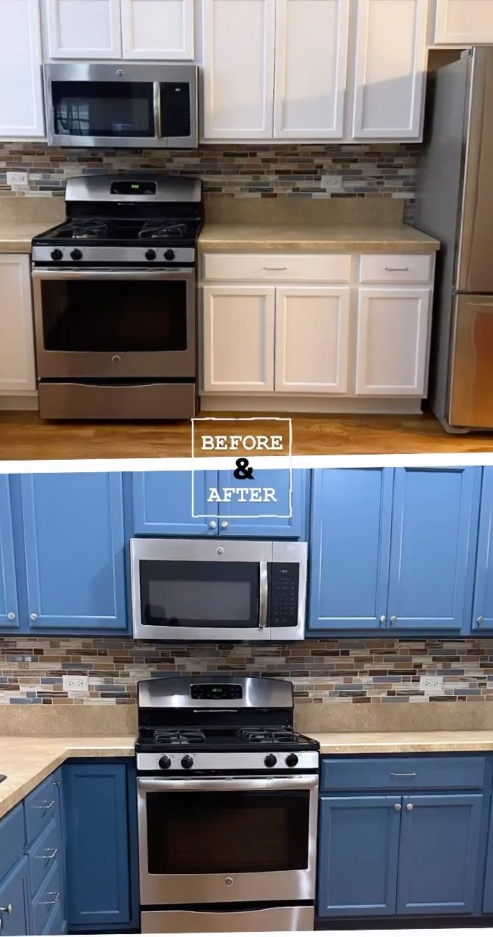 Painted kitchen cabinets before after from white cabinets to painting kitchen cabinets blue