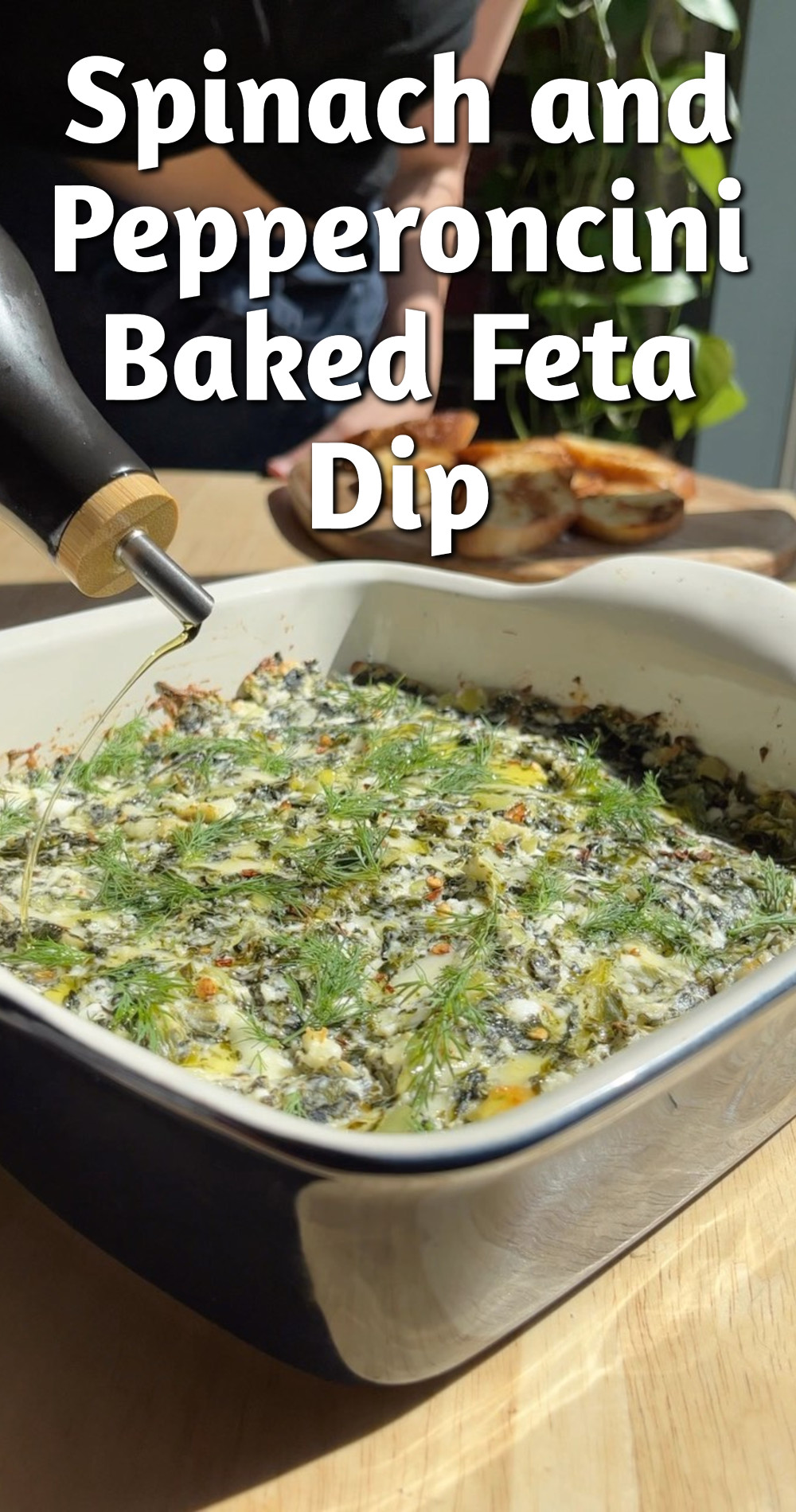 Spinach and Pepperoncini Baked Feta Dip
