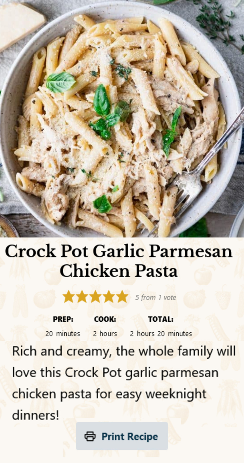 Crock Pot Garlic Parmesan Chicken Pasta