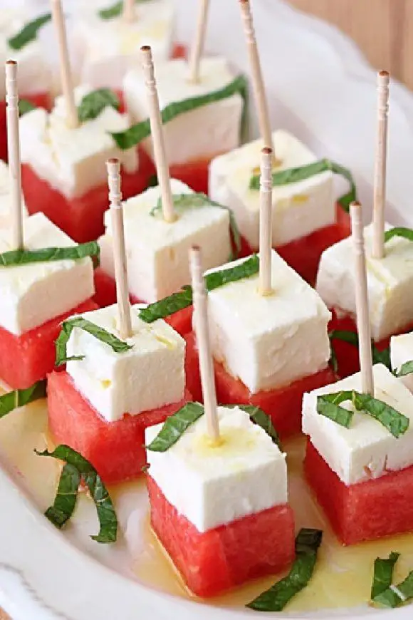 Cold watermelon bites and elegant feta cheese