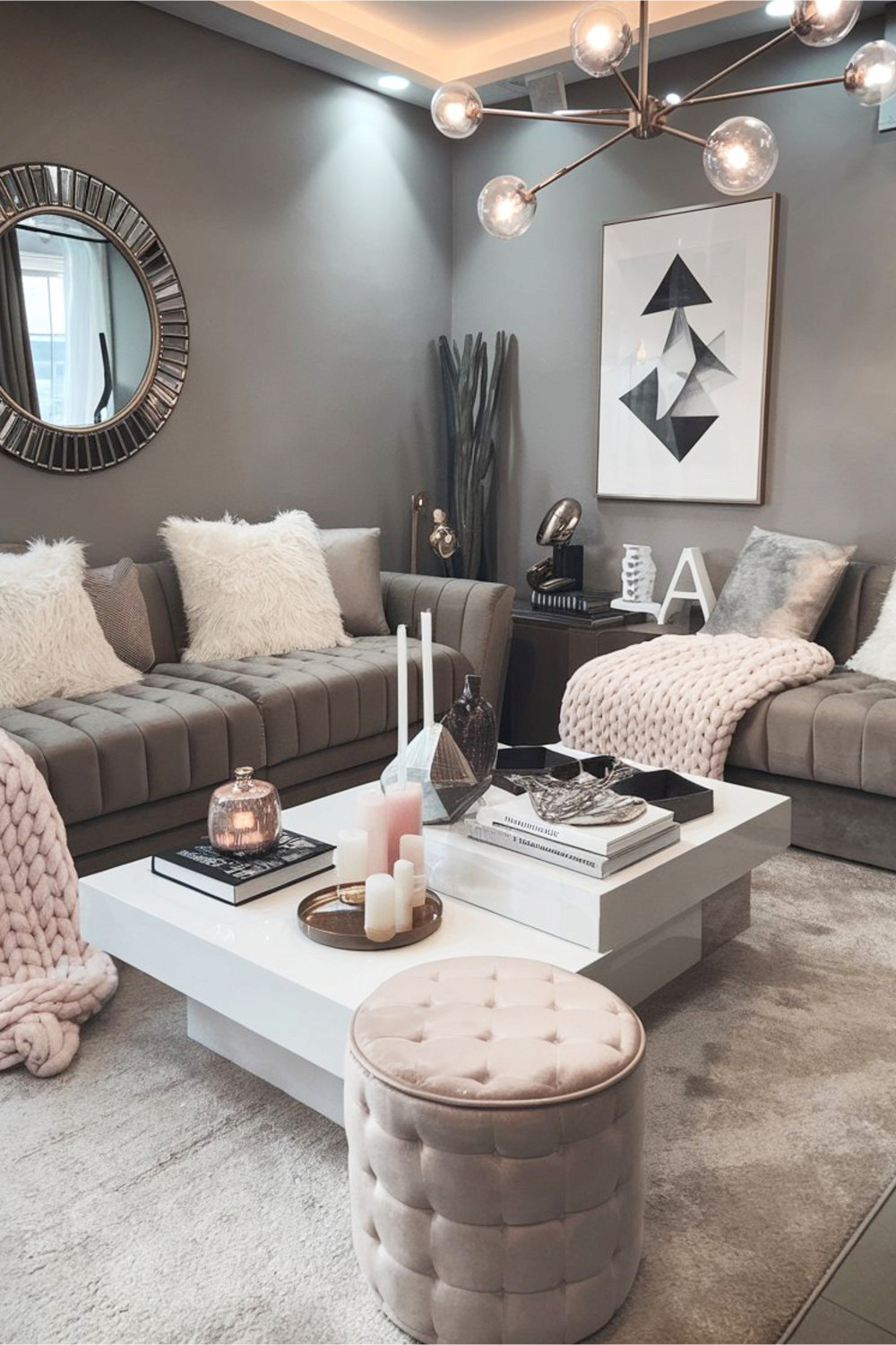 Contemporary Glam Grey Living Room Inspiration - Accent Colors, Decor and Layouts