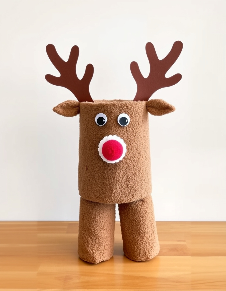 Roll towels to make a Rudolph reindeer