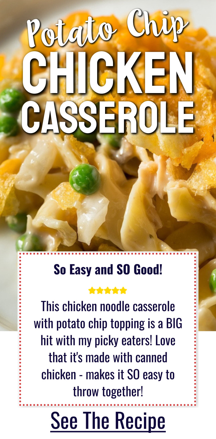 chicken noodle casserole with potato chip topping