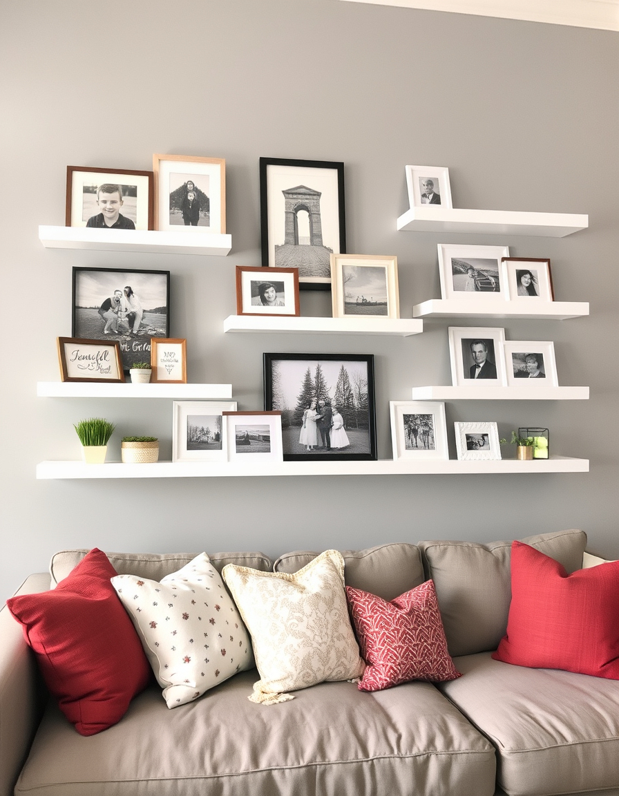 Picture and Shelf Arrangements on Walls - Family Photo Wall Ideas & Examples