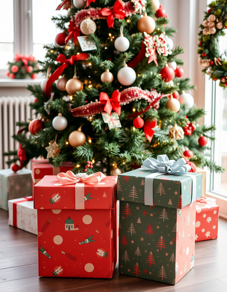 Wrap Empty Boxes With Bright Cheerful Christmas Wrapping Paper