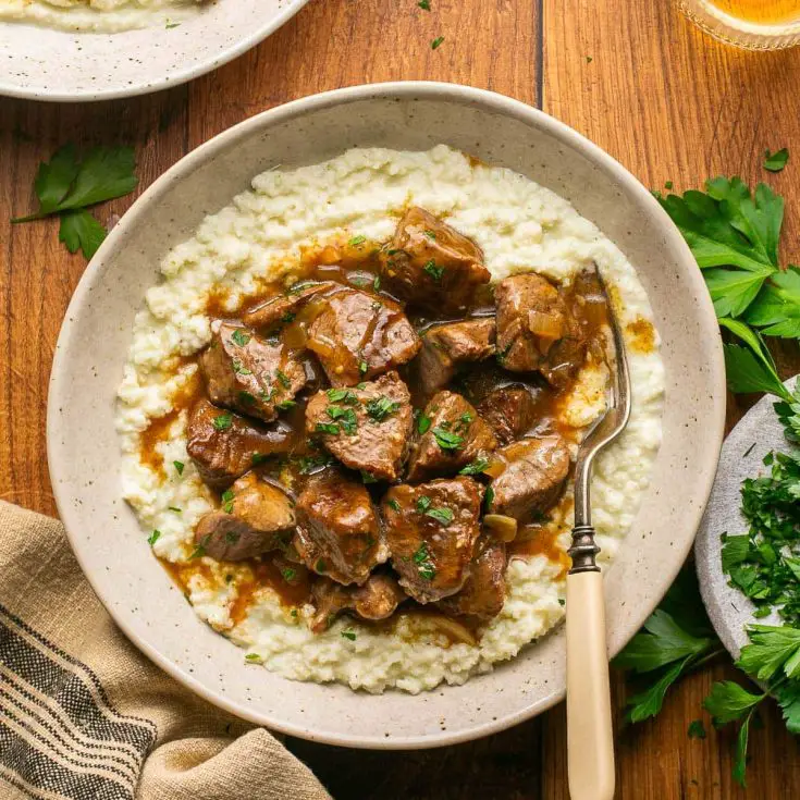 Image for Beef Tips and Gravy Over Cauliflower Mash