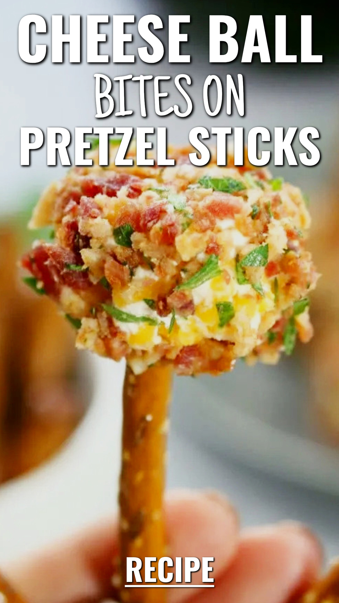 Cheese Ball Bites On Pretzel Sticks