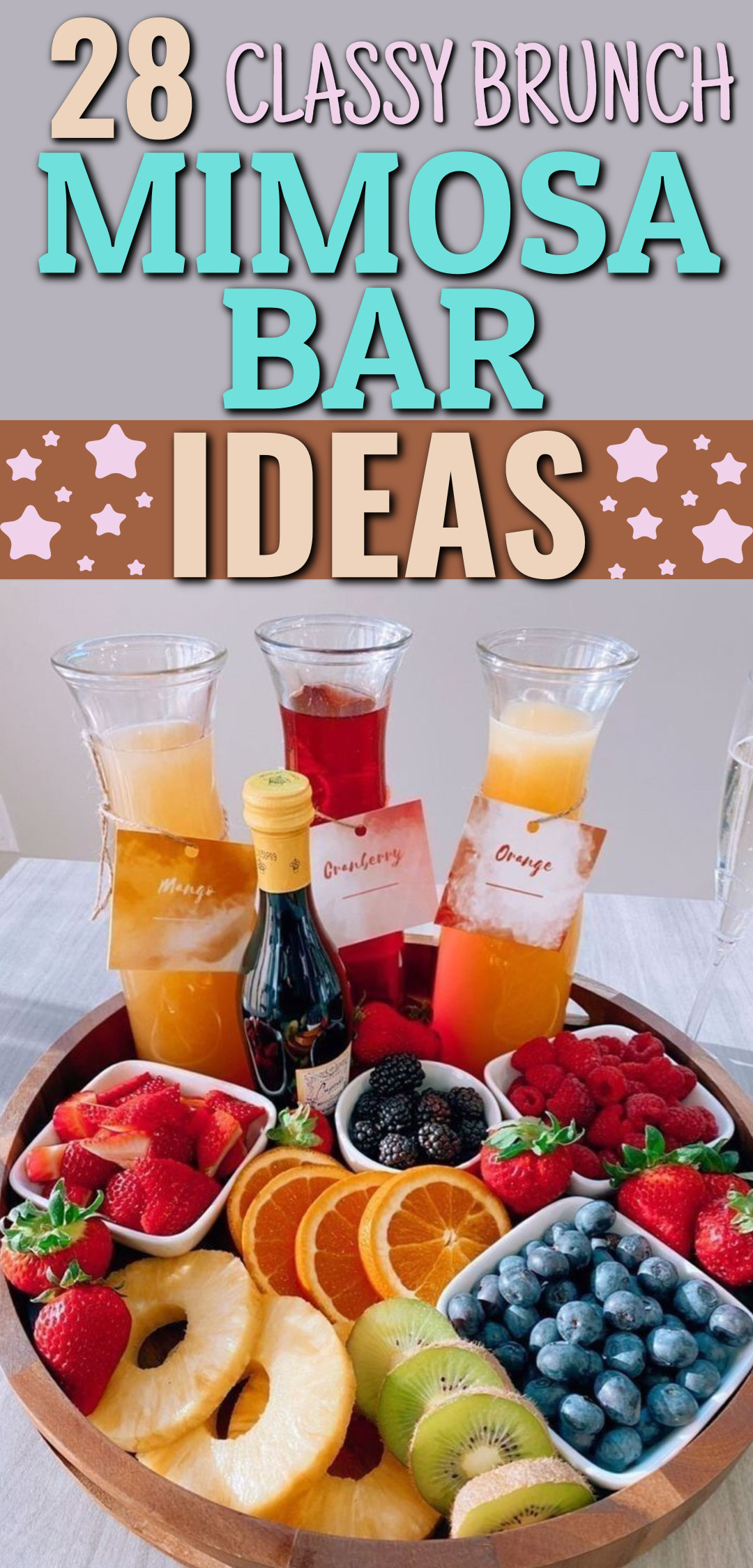 Brunch inspiration mimosa bar table setting - mimosa stations are fun birthday brunch party decorations for brunch with friends aesthetic brunch spread table layout ideas